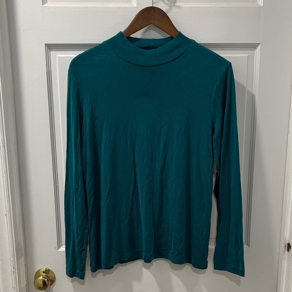 WinterSilks Women’s Mock Neck Base Layer Top Size Large Teal Green 100% Silk - Picture 1 of 6